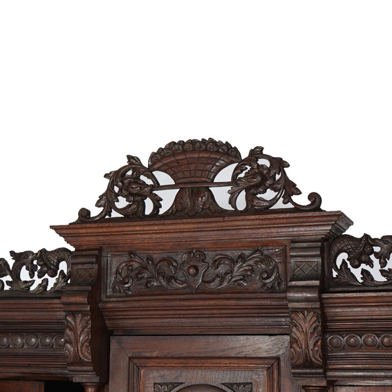 Antique Renaissance Revival Figural Carved Knight & Horse Oak Hunt Board c1890