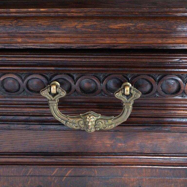 Antique Renaissance Revival Figural Carved Knight & Horse Oak Hunt Board c1890