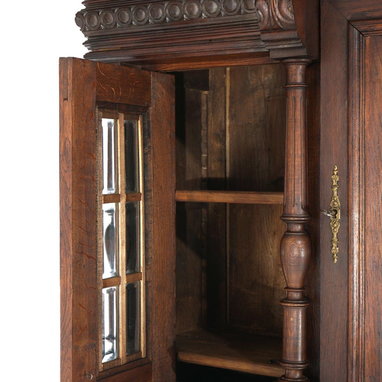 Antique Renaissance Revival Figural Carved Knight & Horse Oak Hunt Board c1890
