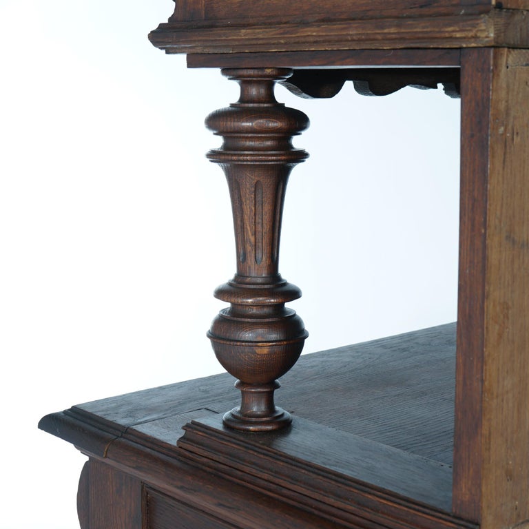 Antique Renaissance Revival Figural Carved Knight & Horse Oak Hunt Board c1890