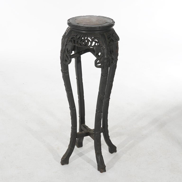 Antique Chinese Tall Carved Hardwood & Rouge Marble Table C1910