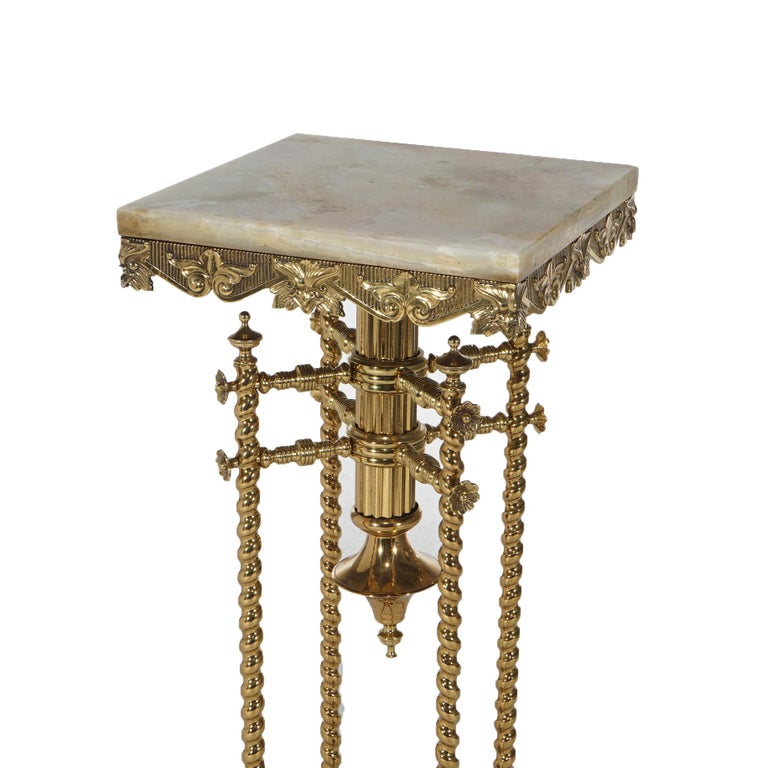 Antique Aesthetic Bradley & Hubbard School Brass Marble Top Plant Stand