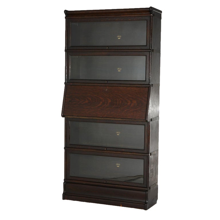 Antique Arts & Crafts Macey Five Stack Oak Barrister Bookcase & Desk c1920