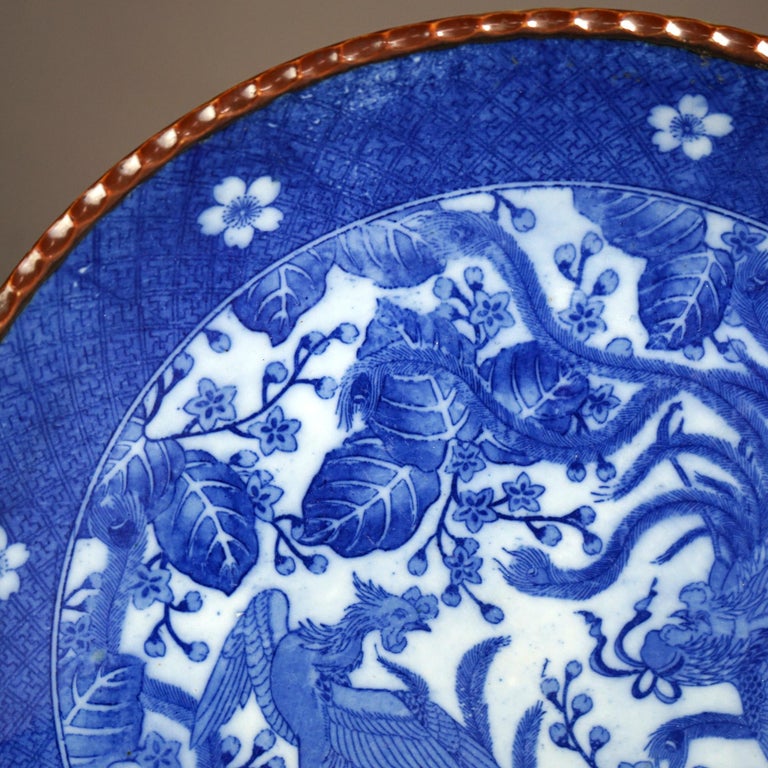 Antique Imari Meiji Blue & White Porcelain Charger with Birds Circa 1910