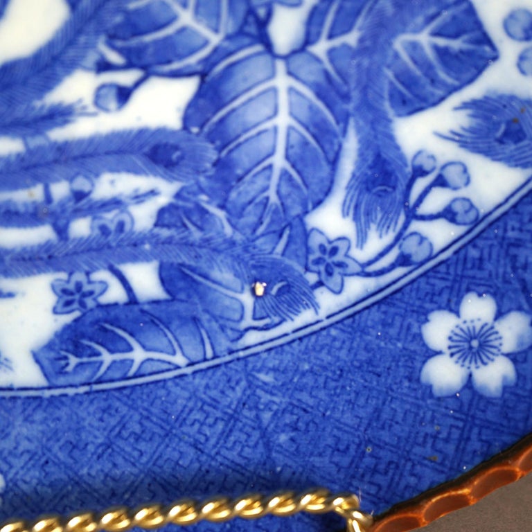 Antique Imari Meiji Blue & White Porcelain Charger with Birds Circa 1910