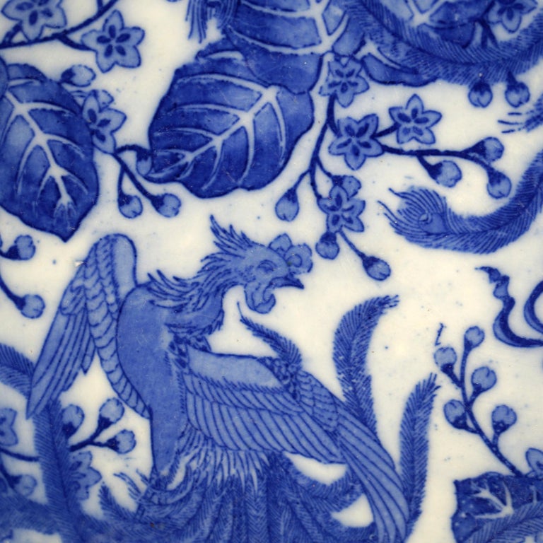 Antique Imari Meiji Blue & White Porcelain Charger with Birds Circa 1910