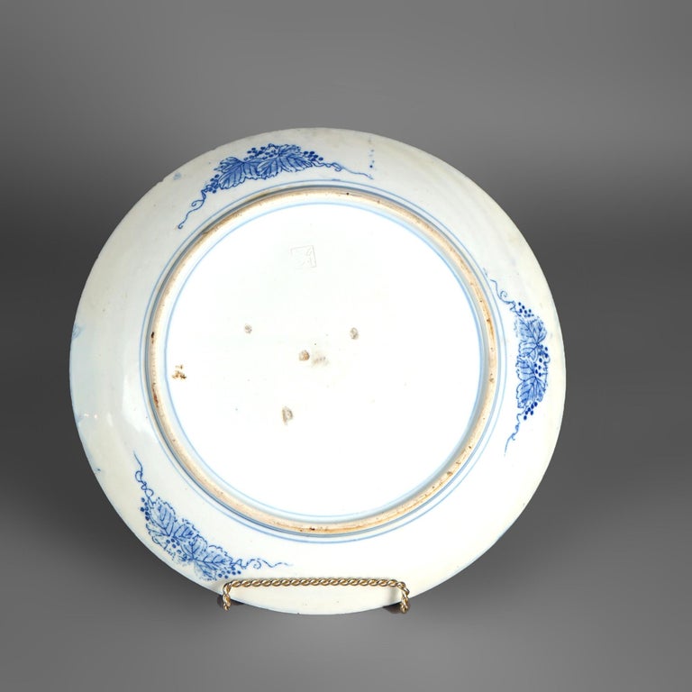 Antique Imari Meiji Blue & White Porcelain Charger with Birds Circa 1910