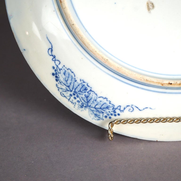 Antique Imari Meiji Blue & White Porcelain Charger with Birds Circa 1910
