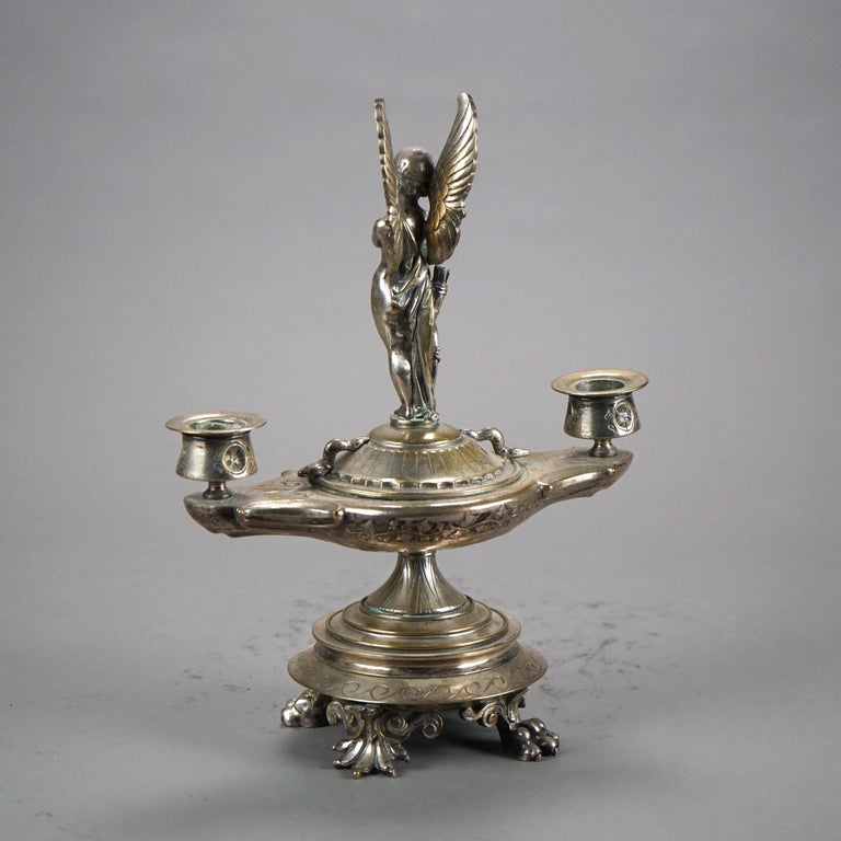Antique Clawfoot Silver Plated Figural Candle Holder C1890