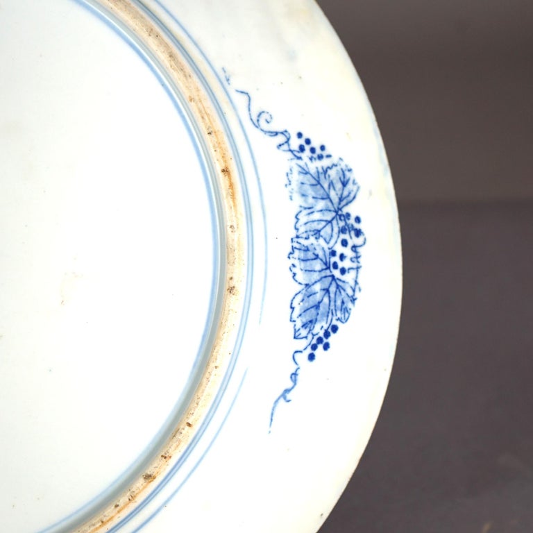 Antique Imari Meiji Blue & White Porcelain Charger with Birds Circa 1910