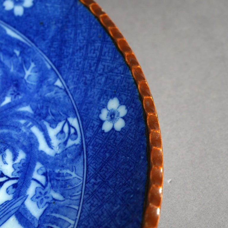 Antique Imari Meiji Blue & White Porcelain Charger with Birds Circa 1910