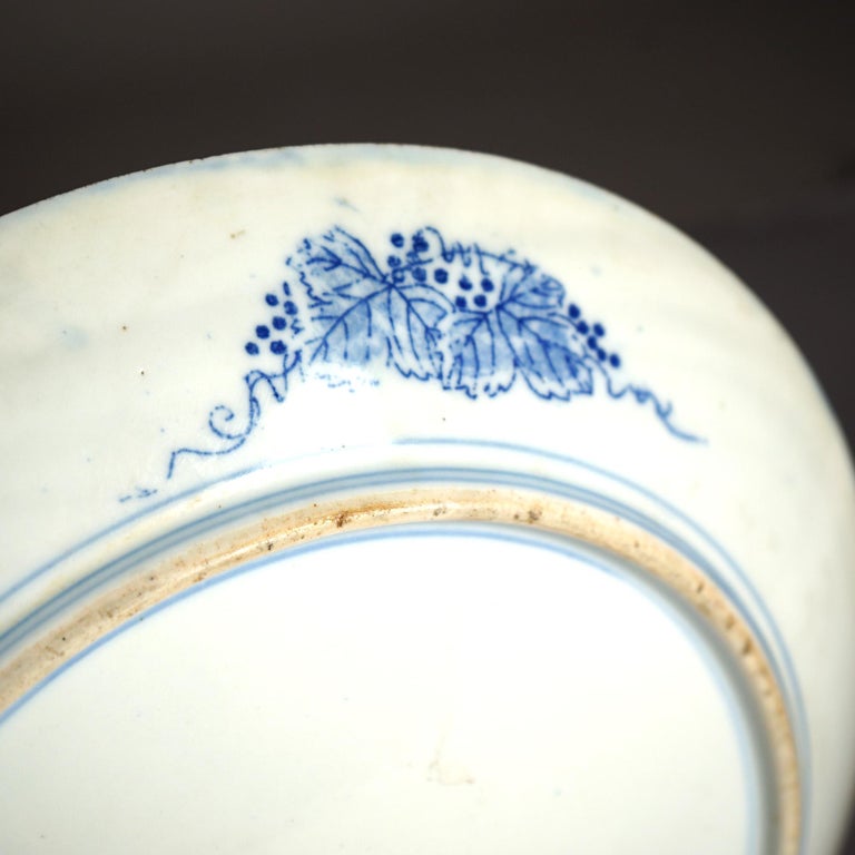 Antique Imari Meiji Blue & White Porcelain Charger with Birds Circa 1910