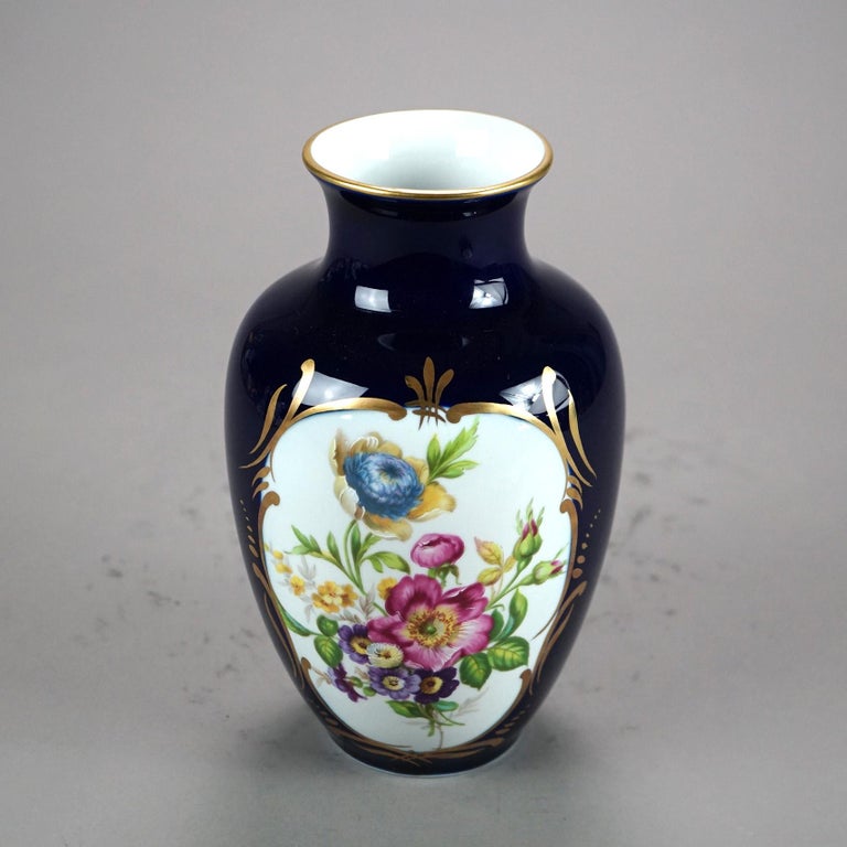 Vintage French Limoges Hand Painted & Gilt Porcelain Vase, Floral Reserve, 20thC