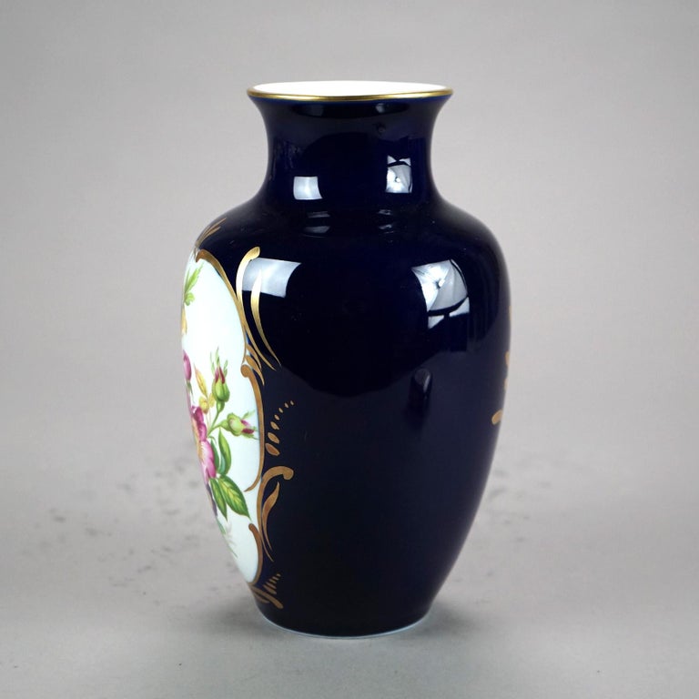 Vintage French Limoges Hand Painted & Gilt Porcelain Vase, Floral Reserve, 20thC
