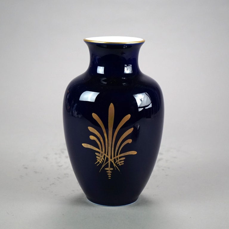 Vintage French Limoges Hand Painted & Gilt Porcelain Vase, Floral Reserve, 20thC