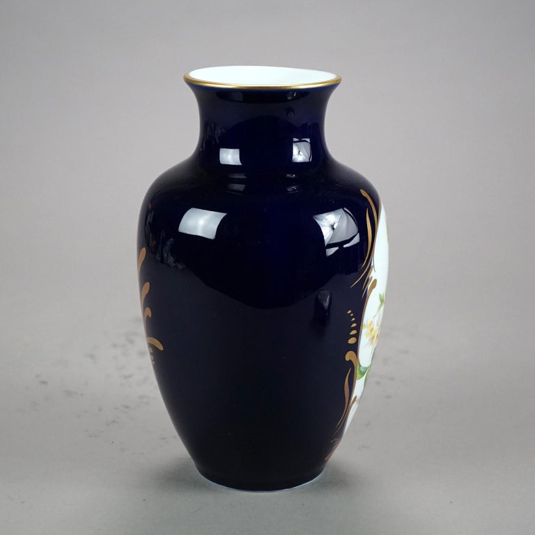 Vintage French Limoges Hand Painted & Gilt Porcelain Vase, Floral Reserve, 20thC
