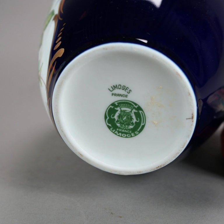 Vintage French Limoges Hand Painted & Gilt Porcelain Vase, Floral Reserve, 20thC