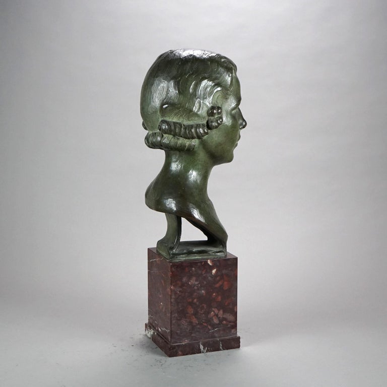 Antique Cast Bronze “Marion” Bust by Eleanor Mary Mellon on Marble Plinth C1936