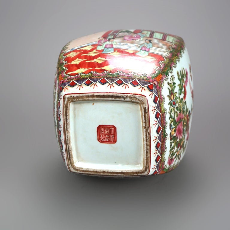 Chinese Rose Medallion Enameled Porcelain Lidded Urn 20thC