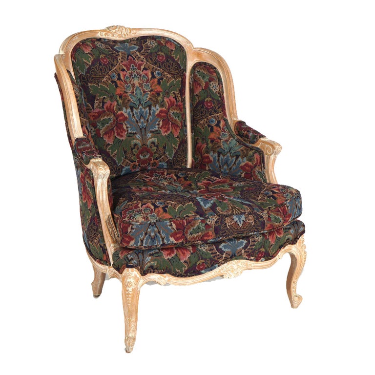 Pair of Continental Style Century Tapestry Stylized Wingback Armchairs 20thC