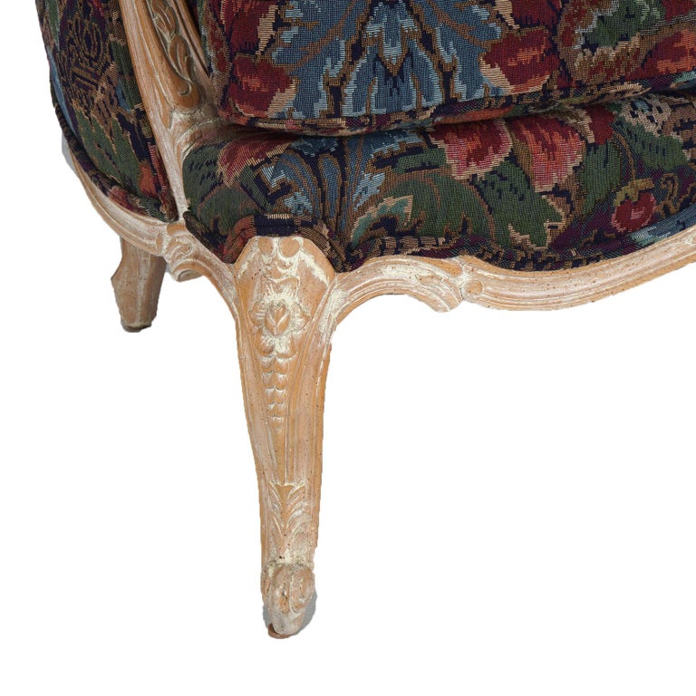 Pair of Continental Style Century Tapestry Stylized Wingback Armchairs 20thC