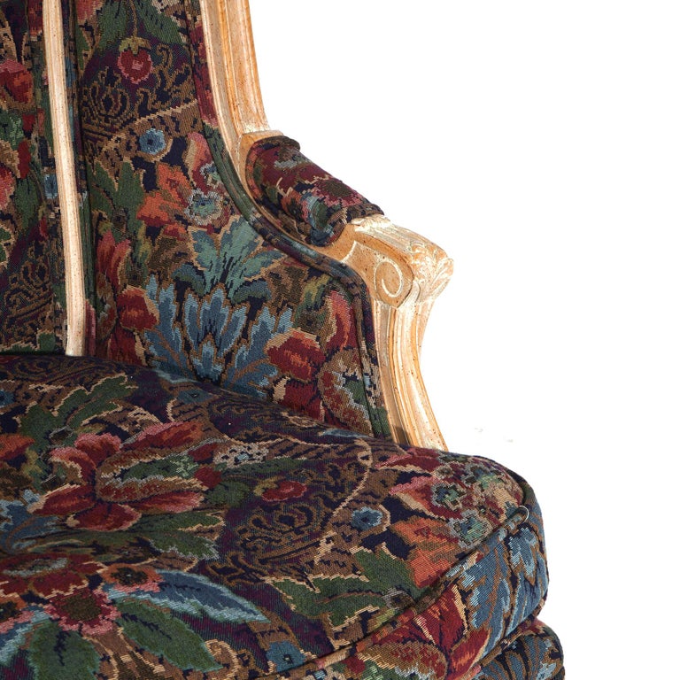 Pair of Continental Style Century Tapestry Stylized Wingback Armchairs 20thC