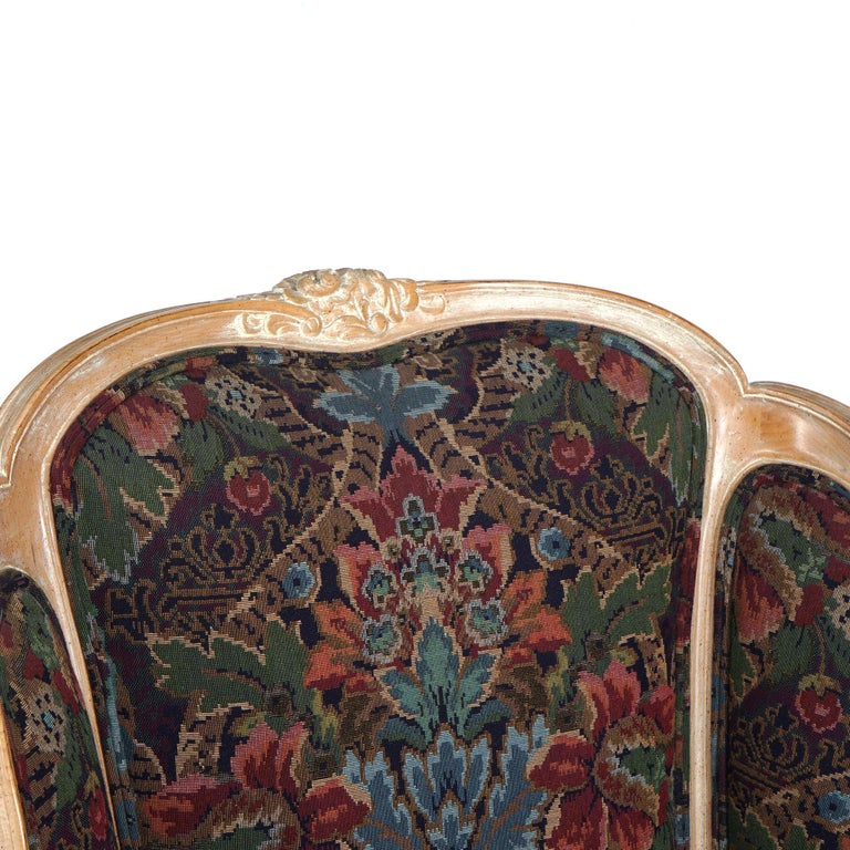 Pair of Continental Style Century Tapestry Stylized Wingback Armchairs 20thC