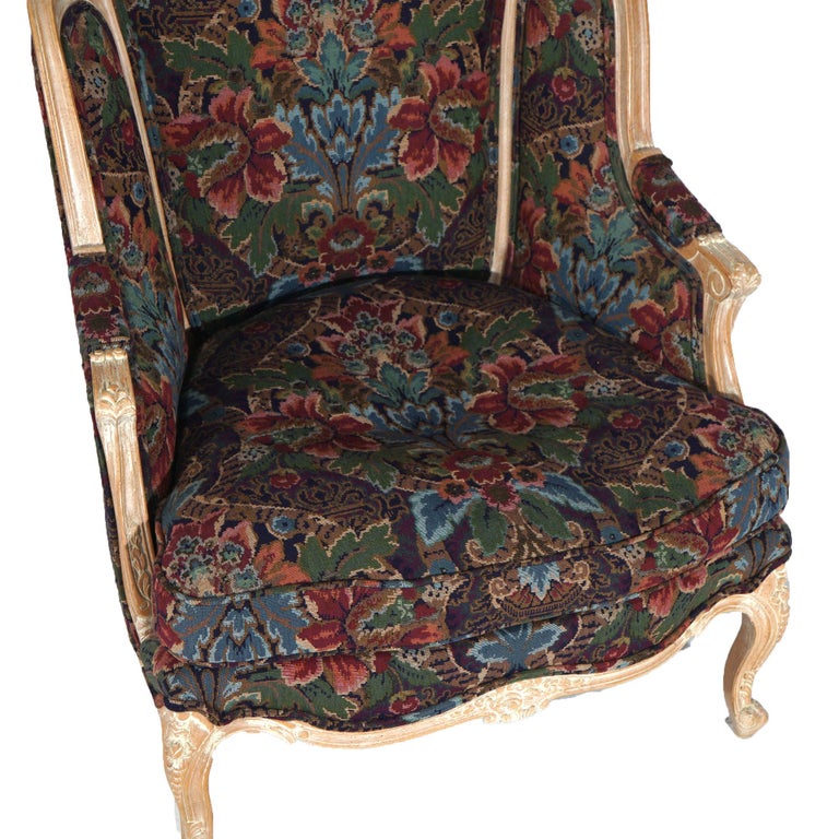 Pair of Continental Style Century Tapestry Stylized Wingback Armchairs 20thC