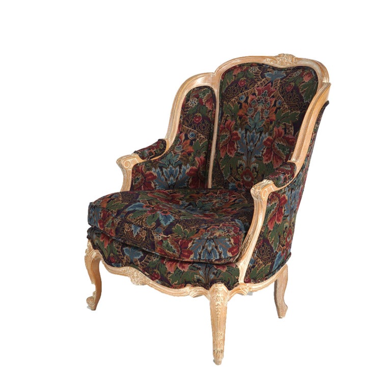 Pair of Continental Style Century Tapestry Stylized Wingback Armchairs 20thC