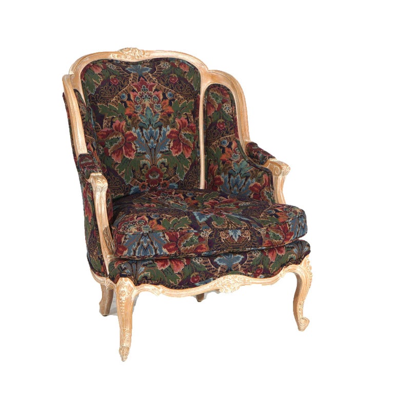 Pair of Continental Style Century Tapestry Stylized Wingback Armchairs 20thC