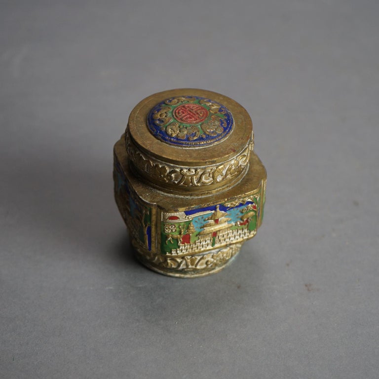 Six Antique Chinese Bronze and Enameled Scent Jars C1920