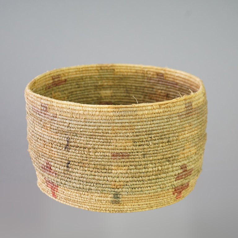 Antique Southwest Native American Navajo Pima Woven Polychrome Basket Circa 1920