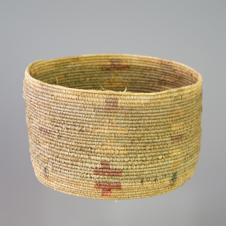 Antique Southwest Native American Navajo Pima Woven Polychrome Basket Circa 1920