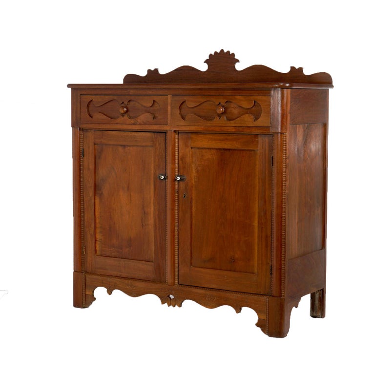 Antique Walnut Carved Country Sideboard 19th C