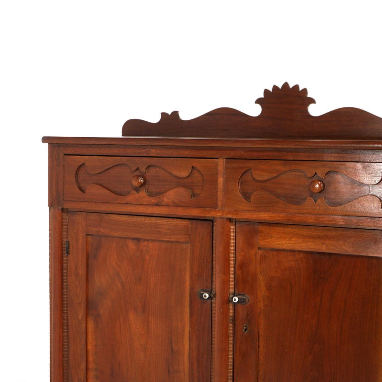 Antique Walnut Carved Country Sideboard 19th C