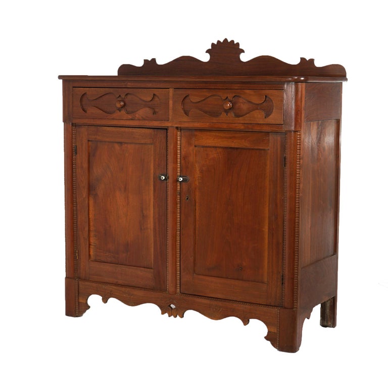 Antique Walnut Carved Country Sideboard 19th C