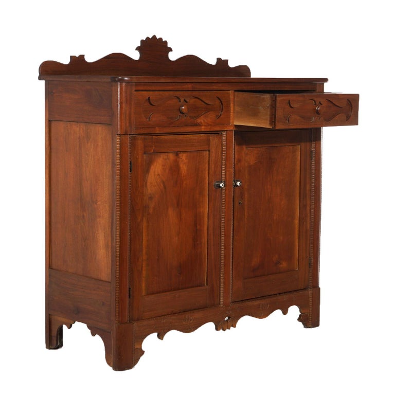 Antique Walnut Carved Country Sideboard 19th C