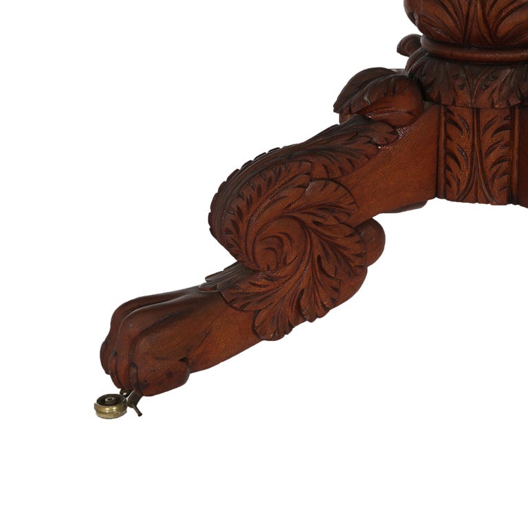 Antique Neoclassical American Empire Carved Flame Mahogany Drop Leaf Table c1880