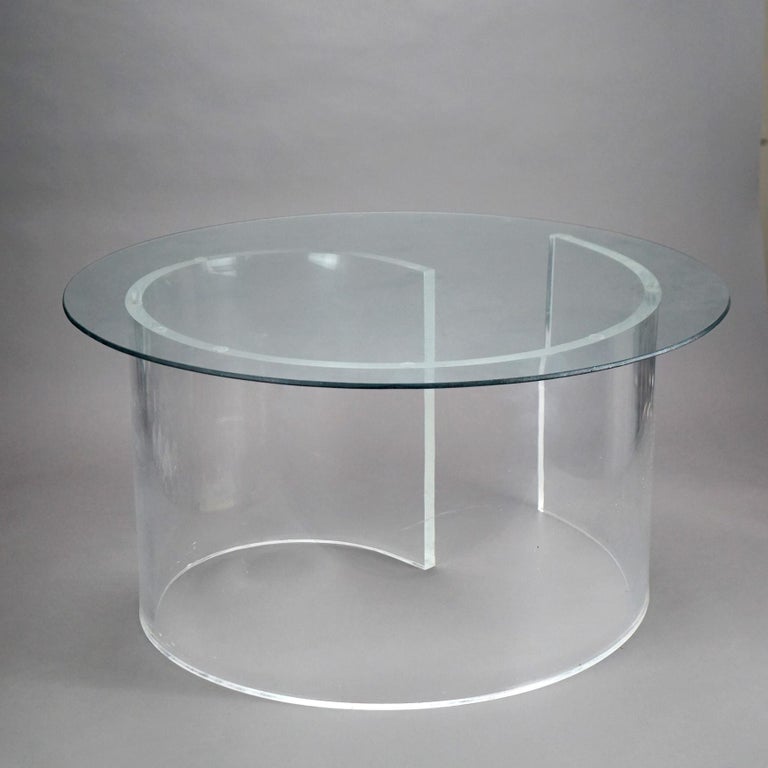 Mid Century Modern Glass Top Side Stand with Acrylic Scroll Form Base 20thC