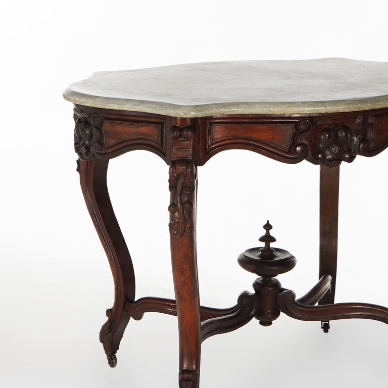 Antique Victorian Rococo Carved Walnut & Marble Top Parlor Table C1800