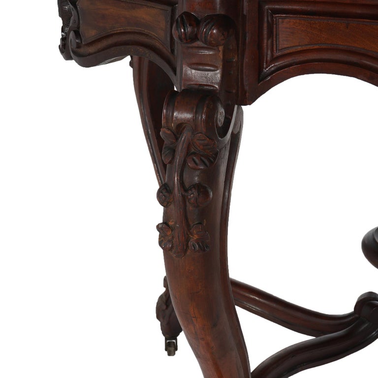 Antique Victorian Rococo Carved Walnut & Marble Top Parlor Table C1800
