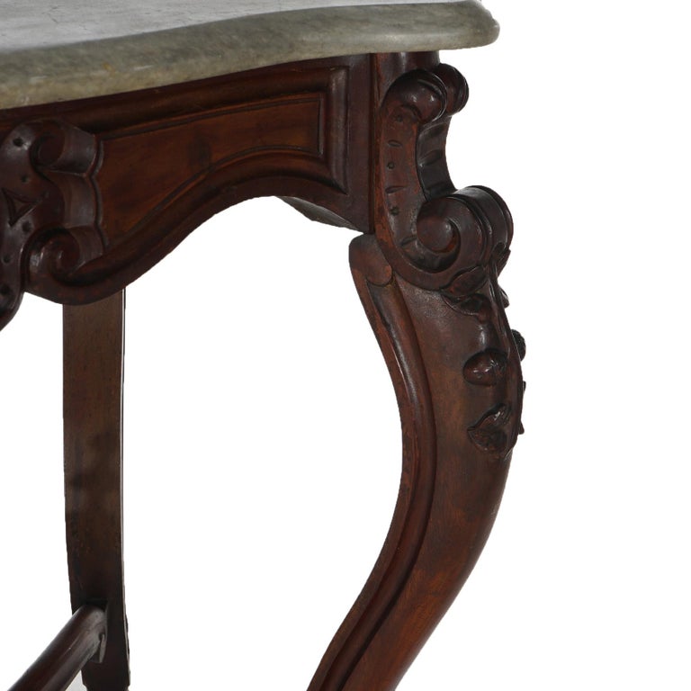 Antique Victorian Rococo Carved Walnut & Marble Top Parlor Table C1800