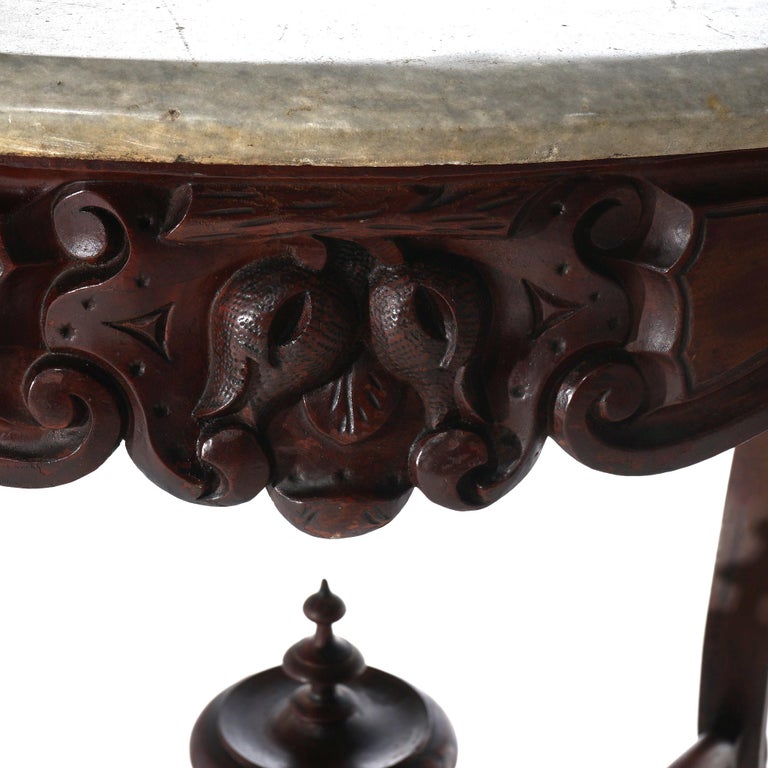 Antique Victorian Rococo Carved Walnut & Marble Top Parlor Table C1800