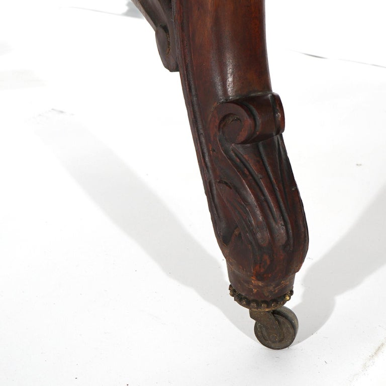 Antique Victorian Rococo Carved Walnut & Marble Top Parlor Table C1800