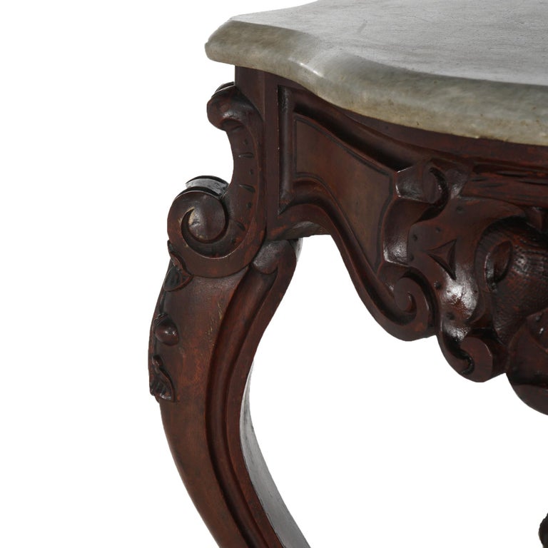 Antique Victorian Rococo Carved Walnut & Marble Top Parlor Table C1800