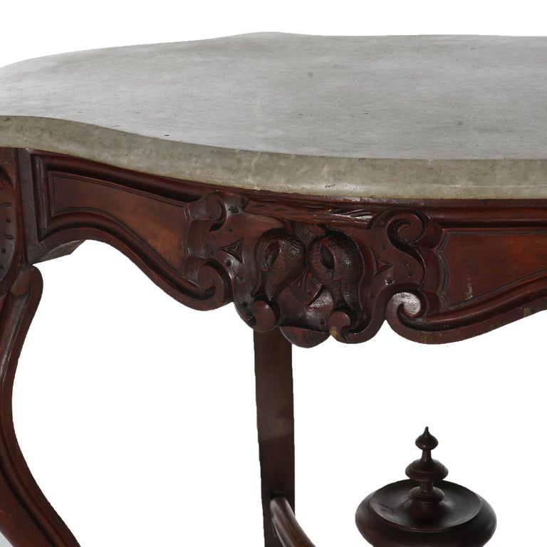 Antique Victorian Rococo Carved Walnut & Marble Top Parlor Table C1800