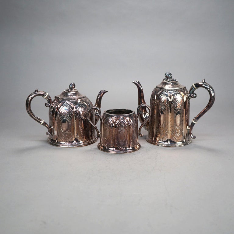 Three Piece Antique Silver Plated Tea Set C1890