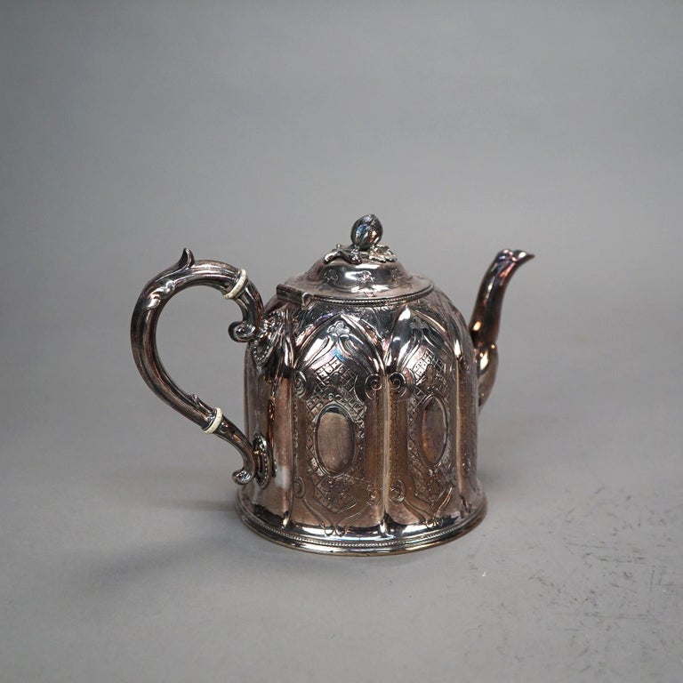 Three Piece Antique Silver Plated Tea Set C1890