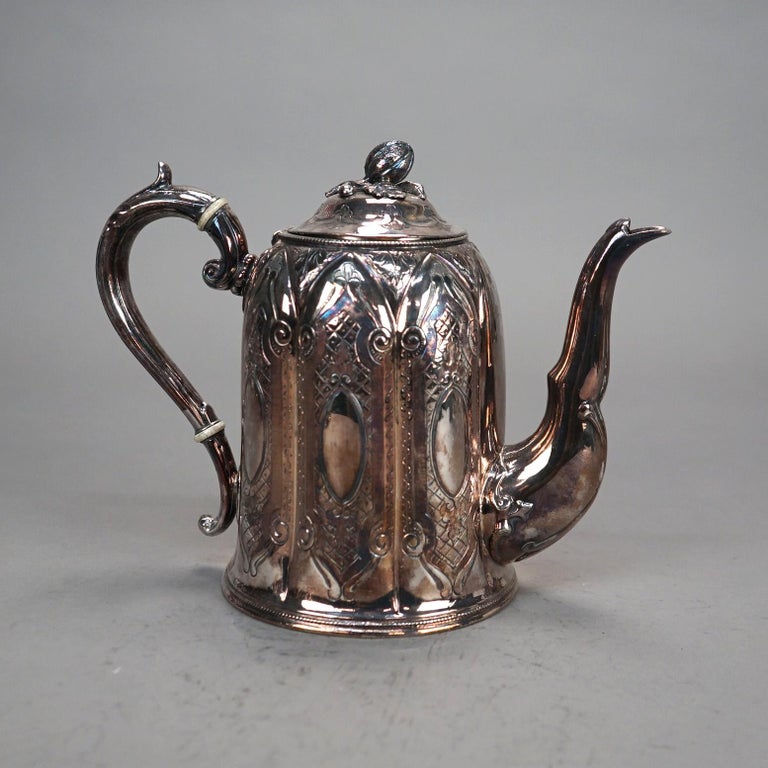 Three Piece Antique Silver Plated Tea Set C1890
