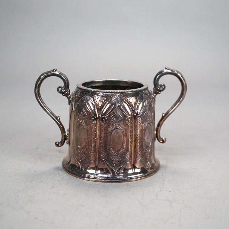 Three Piece Antique Silver Plated Tea Set C1890